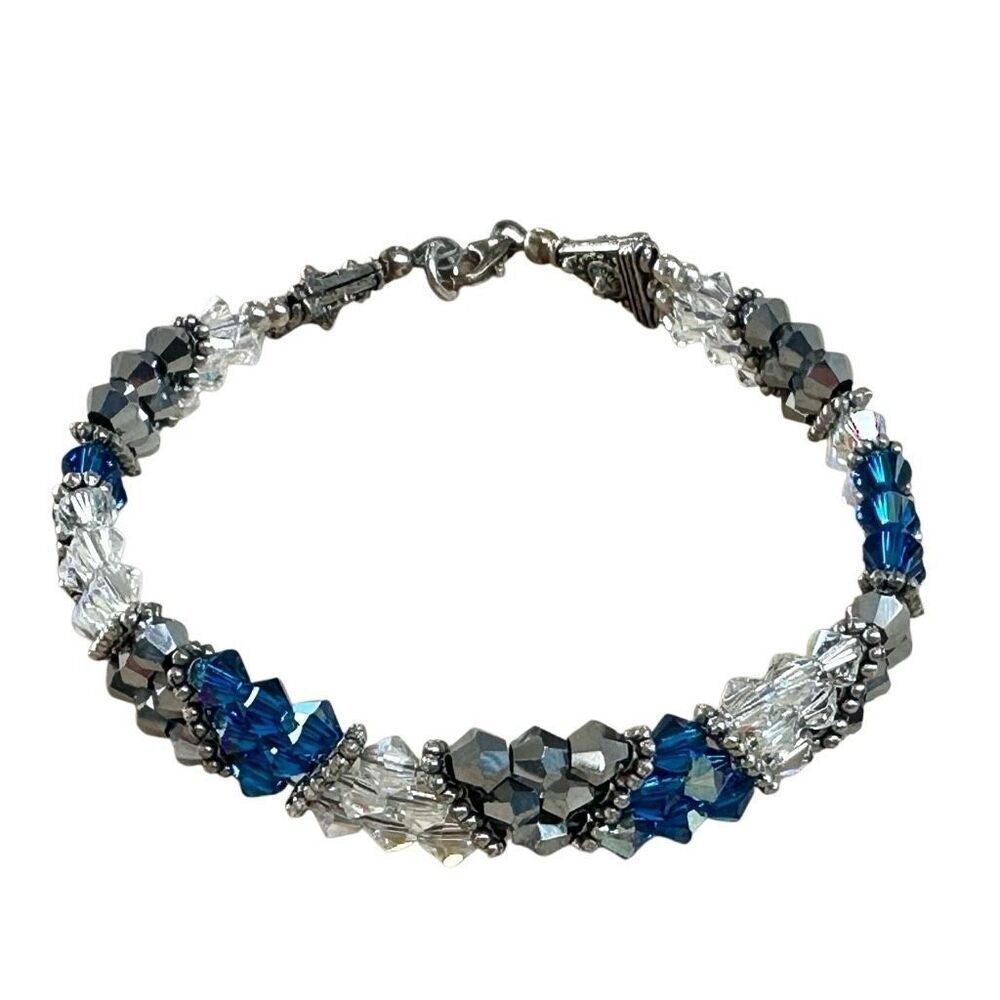 Sterling Clasp Crystal & Beaded Bracelet